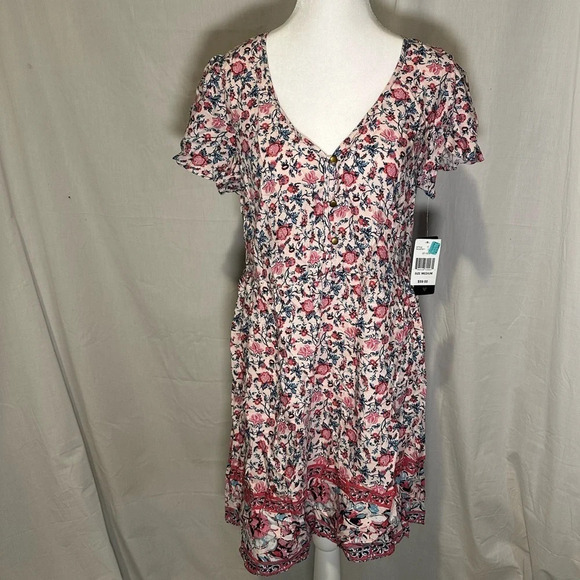 NWT City Triangles pink & blue floral v neck dress size medium - Picture 1 of 5